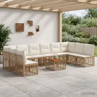 Prolenta Maison Exclusive - Ensemble de salon d'extérieur composé de 11 pièces. Tissu polyester naturel et de couleur crème