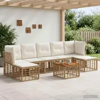 Prolenta Maison Exclusive - Ensemble de salon de jardin, 8 pièces. Polyester naturel et blanc crème