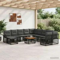 Prolenta Maison Exclusive - Ensemble de salon de jardin comprenant 12 pièces, 11 places, de couleur noire et gris foncé