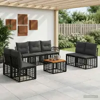Prolenta Ensemble de salon d'extérieur exclusif - 8 pièces, en polyester, noir et gris foncé