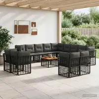 Prolenta Maison Exclusive - Ensemble de salon de jardin comprenant 14 pièces, 13 places, de couleur noire et gris foncé