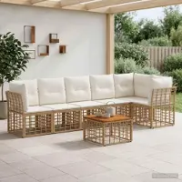 Prolenta Maison Exclusive - Ensemble de canapé de jardin, 7 pièces. Rotin synthétique naturel et crème