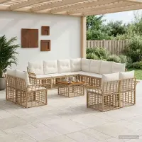Prolenta Mobilier d'extérieur exclusif - Ensemble de canapés pour 12 personnes, comprenant 11 assises, dans des tons naturels et crème