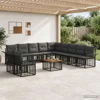 Prolenta Maison Exclusive - Ensemble de salon de jardin comprenant 12 pièces, 11 places, de couleur noire et gris foncé