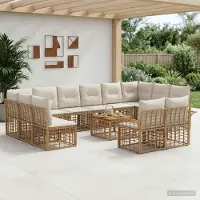 Prolenta Mobilier d'extérieur exclusif - Ensemble de salon de jardin comprenant 13 pièces, pour 12 personnes, dans les tons naturel et crème