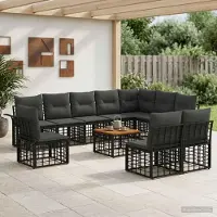 Prolenta Maison Exclusive - Ensemble de salon d'extérieur, 11 pièces, 10 places, noir et gris foncé