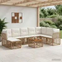 Prolenta Maison Exclusive - Ensemble de salon de jardin composé de 9 pièces. Tissu polyester naturel et de couleur crème