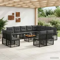 Prolenta Maison Exclusive - Ensemble de salon de jardin comprenant 13 pièces, pour 12 personnes, de couleur noire et gris foncé