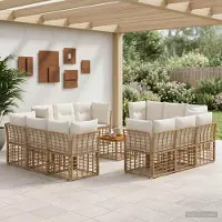Prolenta Maison Exclusive - Ensemble de salon d'extérieur composé de 13 pièces. Tissu polyester naturel et de couleur crème