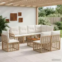 Prolenta Mobilier d'extérieur exclusif - Ensemble de salon de jardin pour 9 personnes, comprenant 8 places, dans les tons naturel et crème