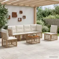 Prolenta Mobilier d'extérieur exclusif - Ensemble de salon de jardin composé de 7 pièces. Matériaux : polyester naturel et crème