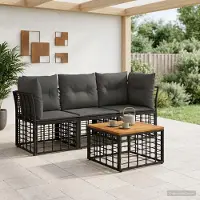 Prolenta Maison Exclusive - Ensemble de salon de jardin comprenant 4 assises de 3 places, de couleur noire et gris foncé