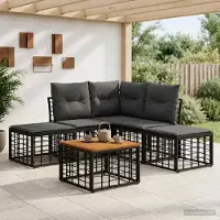 Prolenta Ensemble de salon d'extérieur exclusif - 6 pièces, en polyester, noir et gris foncé