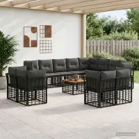 Prolenta Maison Exclusive - Ensemble de salon de jardin comprenant 13 pièces, pour 12 personnes, de couleur noire et gris foncé
