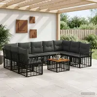 Prolenta Maison Exclusive - Ensemble de salon de jardin comprenant 10 pièces, 9 places, de couleur noire et gris foncé