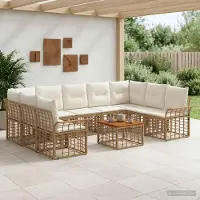 Prolenta Mobilier d'extérieur exclusif - Ensemble de salon de jardin pour 10 personnes, comprenant 9 places, dans les tons naturel et crème