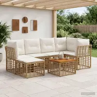 Prolenta Mobilier d'extérieur exclusif - Ensemble de salon de jardin composé de 7 pièces. Matériaux : polyester naturel et crème