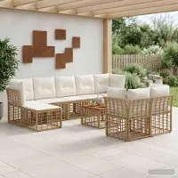 Prolenta Mobilier d'extérieur exclusif - Ensemble de salon de jardin pour 10 personnes, comprenant 9 places, dans les tons naturel et crème