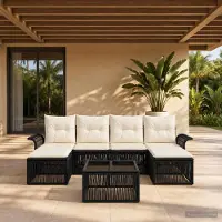 Prolenta Maison Exclusive - Ensemble de canapés de jardin, 7 pièces, 6 places, en résine tressée noire
