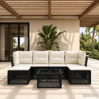 Prolenta Maison Exclusive - Ensemble de canapé de jardin, 7 pièces, en résine tressée noire