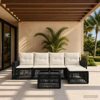 Prolenta Maison Exclusive - Ensemble de canapés de jardin, 6 pièces, 5 places, noir et crème