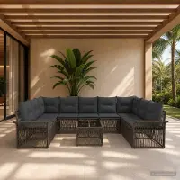 Prolenta Maison Exclusive - Ensemble de canapés de jardin, 10 pièces, gris, en résine tressée