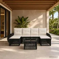 Prolenta Maison Exclusive - Ensemble de canapé de jardin, 7 pièces, en résine tressée noire et crème