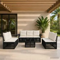Prolenta Maison Exclusive - Ensemble de canapés de jardin, 8 pièces, en résine tressée noire