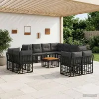Prolenta Maison Exclusive - Ensemble de salon de jardin comprenant 12 pièces, 11 places, de couleur noire et gris foncé