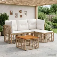 Prolenta Maison Exclusive - Ensemble de salon d'extérieur, 5 pièces. Polyester naturel et blanc crème