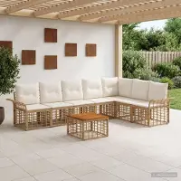 Prolenta Salon de jardin exclusif - Ensemble de 8 pièces, 7 places, couleurs nature et crème