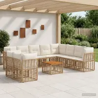 Prolenta Maison Exclusive - Ensemble de salon d'extérieur composé de 11 pièces. Tissu polyester naturel et de couleur crème