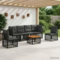 Prolenta Ensemble de salon d'extérieur exclusif - 7 pièces, noir et gris foncé, en polyester