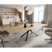 DELIFE Table à manger Edge Boot 200-300x120 cm Céramique Laminam Sabbia Eichefarbig piètement en croix Rectangle Acier inoxydable Graphite extensible