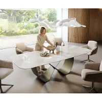 DELIFE Table à manger Edge Boot 270x120 cm Céramique Iris FMG Onice Grigio Infinity Métal Finition effet Titan