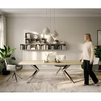 DELIFE Table à manger Edge Boot 260x120 cm Céramique Laminam Sabbia Eichefarbig Zenthara anguleux Acier inoxydable