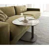 DELIFE Table d'appoint Elenya 60x60 cm céramique Minas Melange blanc-beige piètement effet titane