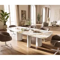 DELIFE Table à manger Edge Boot 260x120 cm Céramique Minas Melange Blanc-Beige Troa Métal Blanc