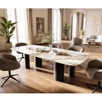 DELIFE Table à manger Edge Boot 260x120 cm Céramique Minas Melange Blanc-Beige Pilier Métal Noir