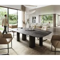 DELIFE Table à manger Edge Boot 260x120 cm Céramique Laminam Nero Greco Anthracite Pilier Métal Noir