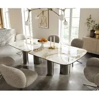 DELIFE Table à manger Edge Boot 240x120 cm Céramique Minas Melange Blanc-Beige Pilier Acier inoxydable Graphite