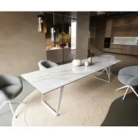 DELIFE Table à manger Edge 300x100 cm céramique Onyx Pearl piètement incliné métal blanc