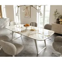 DELIFE Table à manger Edge Boot 240x120 cm Céramique Minas Melange Blanc-Beige Métal Schräg Blanc