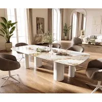 DELIFE Table à manger Edge Boot 260x120 cm Céramique Minas Melange Blanc-Beige Pilier Métal Blanc