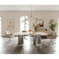 DELIFE Table à manger Edge Boot 240x120 cm Céramique Minas Melange Blanc-Beige Troa Acier inoxydable gebürstet