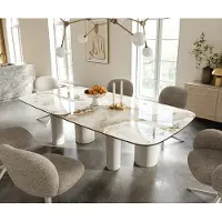 DELIFE Table à manger Edge Boot 240x120 cm Céramique Minas Melange Blanc-Beige Pilier Métal Blanc