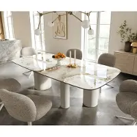 DELIFE Table à manger Edge Boot 240x120 cm Céramique Minas Melange Blanc-Beige Troa Métal Blanc