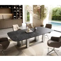 DELIFE Table à manger Edge Boot 240x120 cm Céramique Laminam Nero Greco Anthracite Pilier Acier inoxydable gebürstet