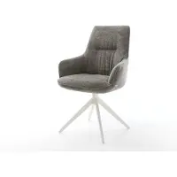 DELIFE Chaise-pivotante Zelia-Flex avec accoudoirs bouclé doux couleur boue pied croisé large blanc pivotement sur 360° fonction bascule resorts ensachés