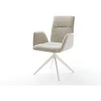 DELIFE Chaise-pivotante Vinja-Flex tissu tissé doux beige pied croisé large blanc pivotement sur 360° fonction bascule